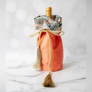 Velvet Peach Wine bottle gift bag handmade in India